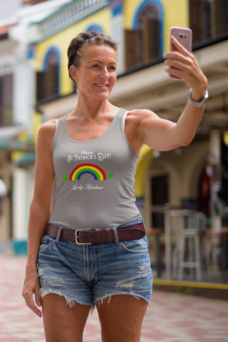 'Happy St. Patrick's Day! Lucky Rainbow' Unisex Jersey Tank.