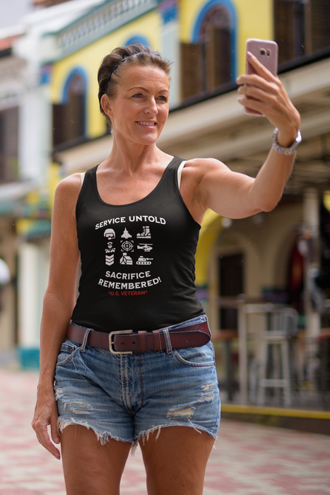 'Service Untold, Sacrifice Remembered! -U.S. Veteran.-' Unisex Jersey Tank.