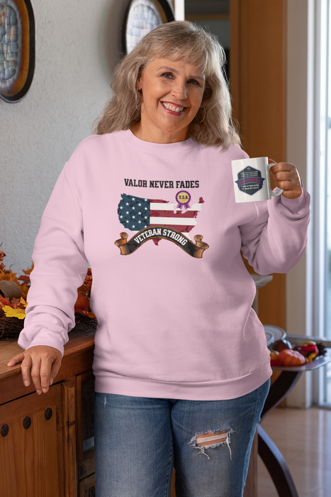 'Valor Never Fades, Veteran Strong' Unisex Heavy Blend™ Crewneck Sweatshirt.