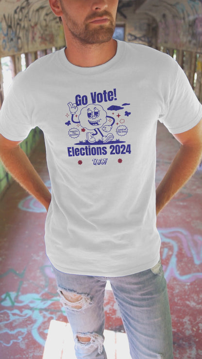 'Go Vote! Elections 2024 *USA*'   Unisex Medium Cotton Tee.