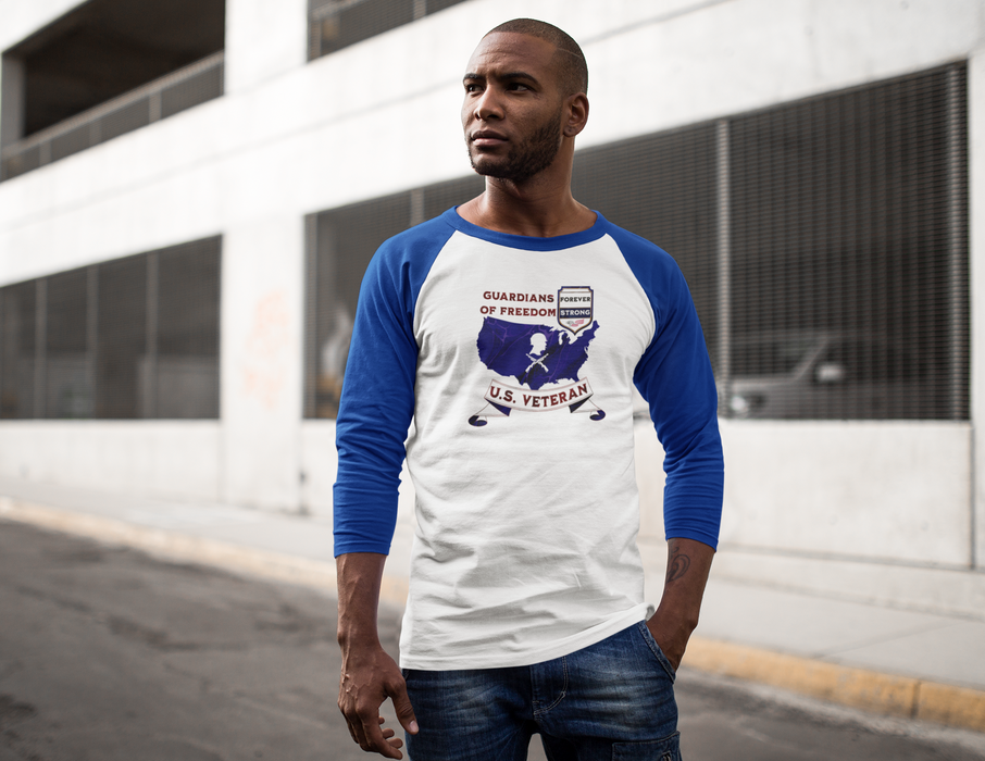 'Guardian Of Freedom, U.S. Veteran -Forever Strong-'Unisex 3\4 Sleeve Baseball Tee.