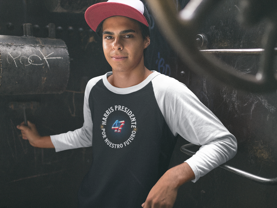 'Harris Presidente -47- Por Nuestro Futuro'. Unisex 3\4 Sleeve Baseball Tee.