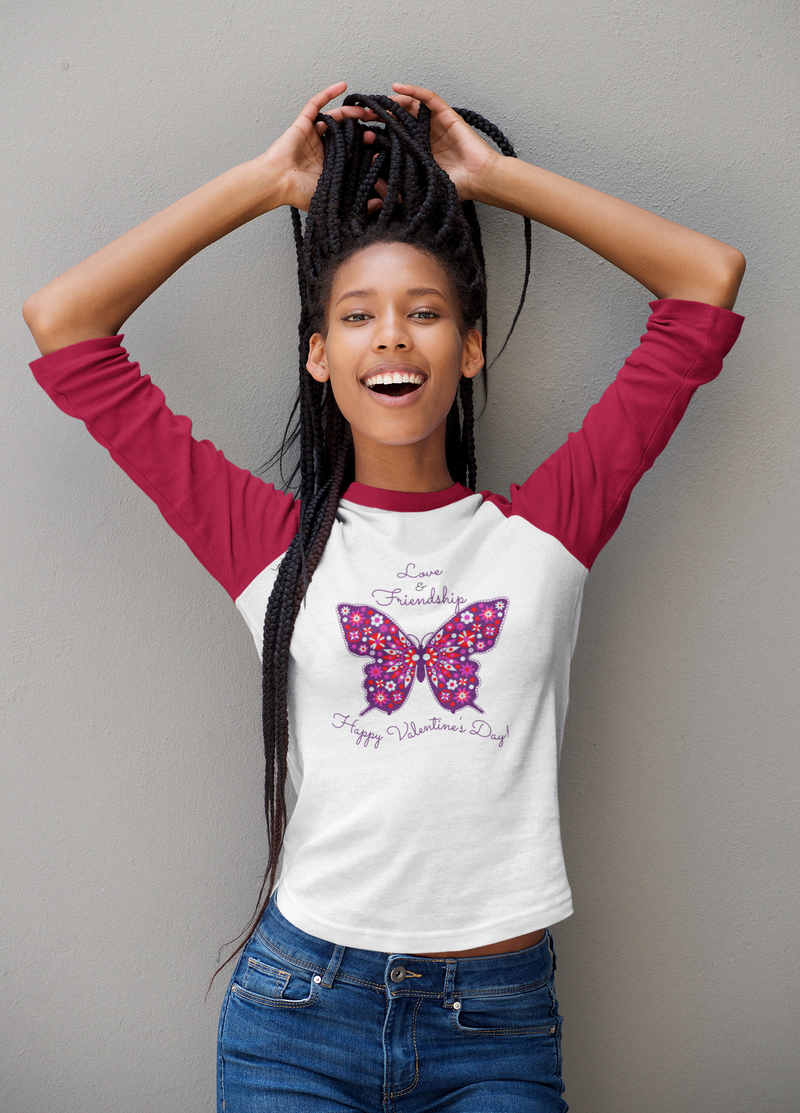 'Love & Friendship-Happy Valentine's Day!' Unisex 3\4 Sleeve Baseball Tee.