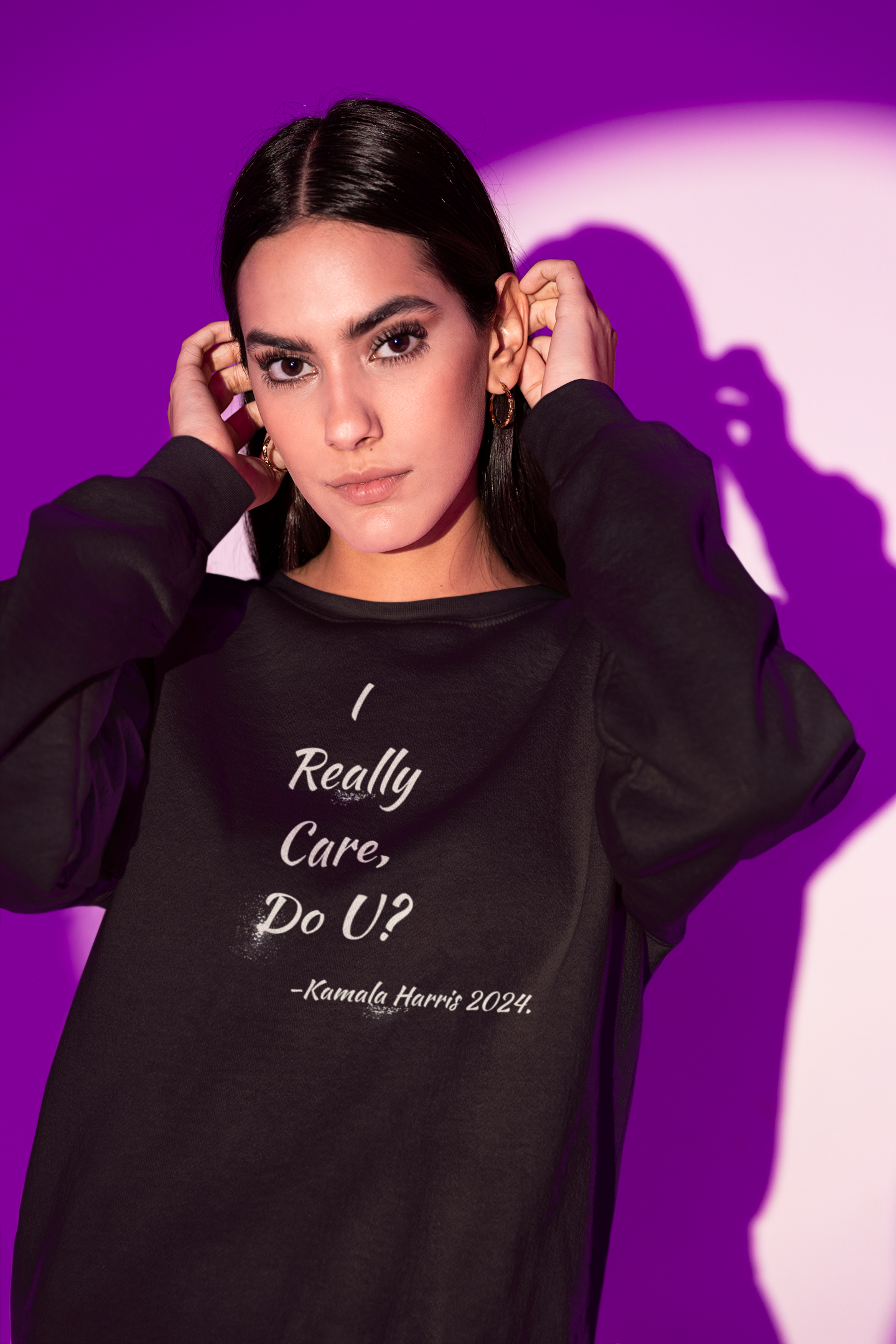 'I Really Care, Do U? -Kamala Harris'. Unisex Heavy Blend™ Crewneck Sweatshirt.