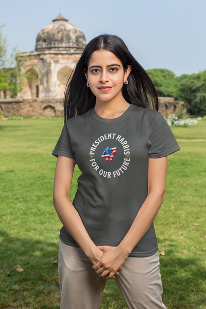 'President Harris -47- For Our Future'. Unisex Heavy Cotton Tee.