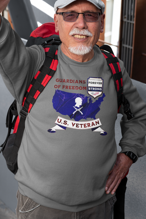'Guardian Of Freedom, U.S. Veteran -Forever Strong-'. Unisex Heavy Blend™ Crewneck Sweatshirt.