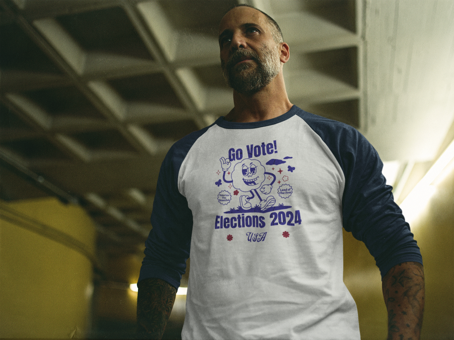 'Go Vote! Elections 2024 *USA*'  Unisex 3\4 Sleeve Baseball Tee.