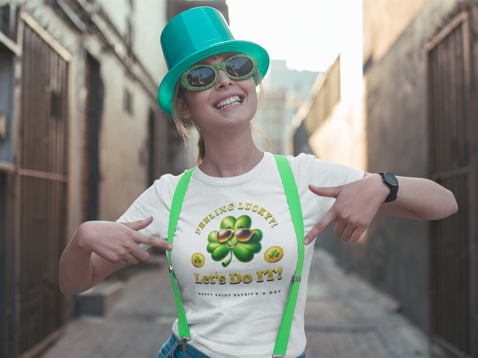 'Feeling Lucky?! Let's Do It! Happy St. Patrick's Day' Unisex Softstyle T-Shirt.