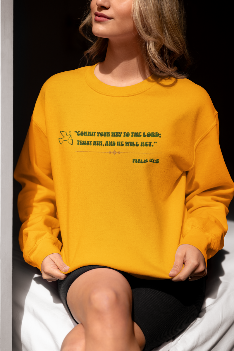 "Commit your way to the Lord; trust him and He will act" Psalm 37:5 Unisex Heavy Blend™ Crewneck Sweatshirt.