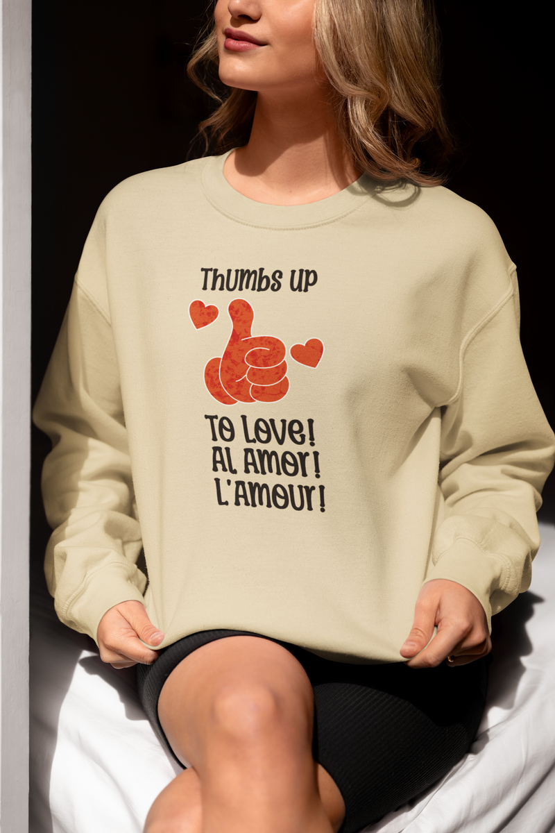 "Thumbs Up To Love, Al Amor, L'Amour!" Unisex Heavy Blend™ Crewneck Sweatshirt.