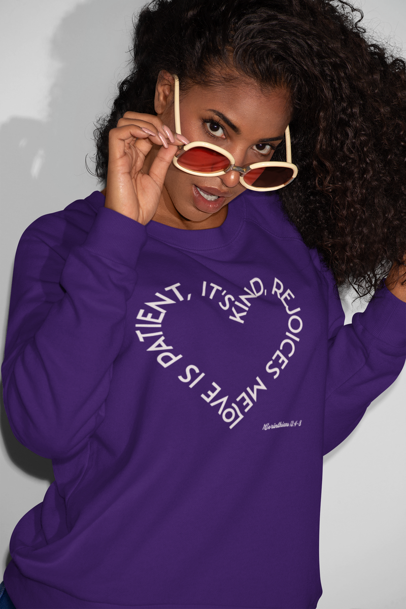 "Love is patient, it's kind, rejoices me"  1 Corinthians 13: 4-8. Unisex Heavy Blend™ Crewneck Sweatshirt.