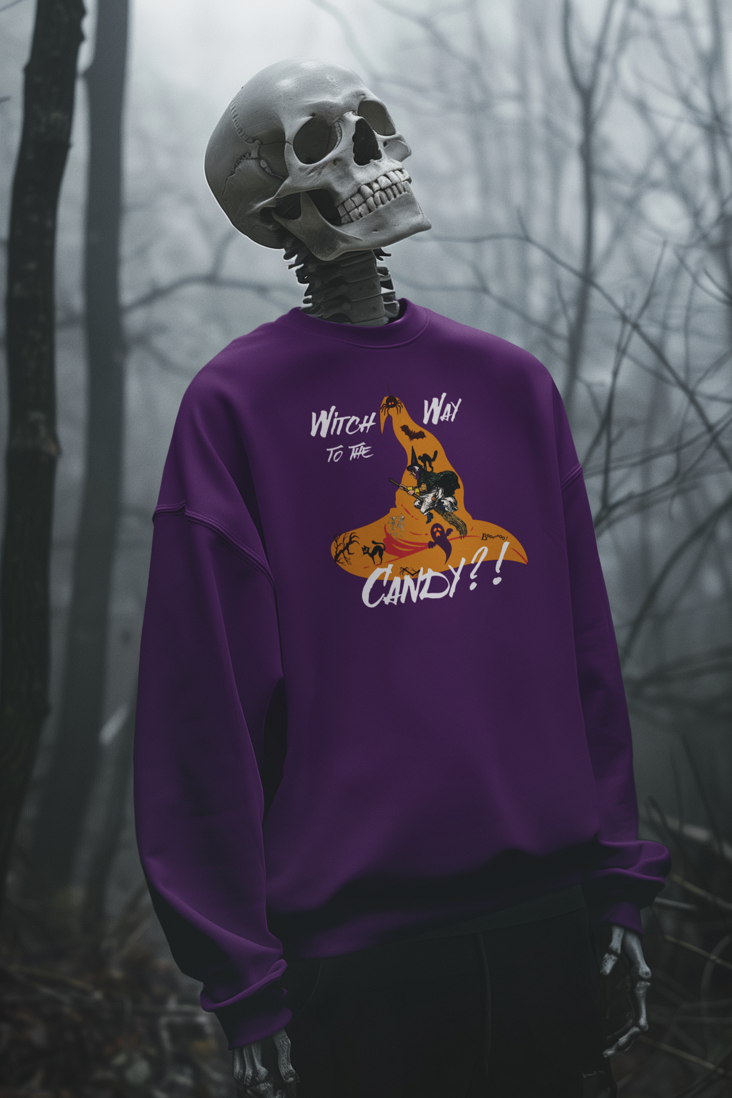 'Witch way to the Candy?!' Unisex Heavy Blend™ Crewneck Sweatshirt.