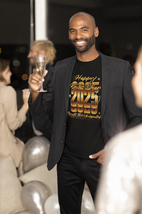 'Happy New year 2025, Expect the Unexpected' Unisex Heavy Cotton Tee.
