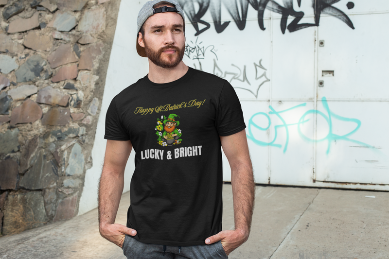 'Happy St. Patrick's Day! Lucky & Bright' Unisex Heavy Cotton Tee.