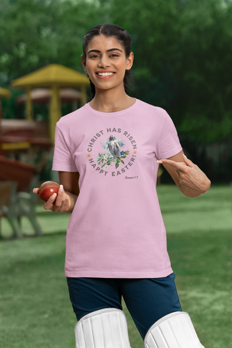 ' "Christ has Risen..." Happy Easter!' Romans 6:9 Unisex Cotton Tee.