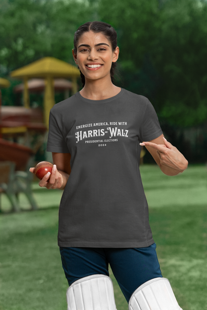 'Energize America, Ride With Harris-Walz! -Presidential Elections 2024.- ' Unisex Heavy Cotton Tee.