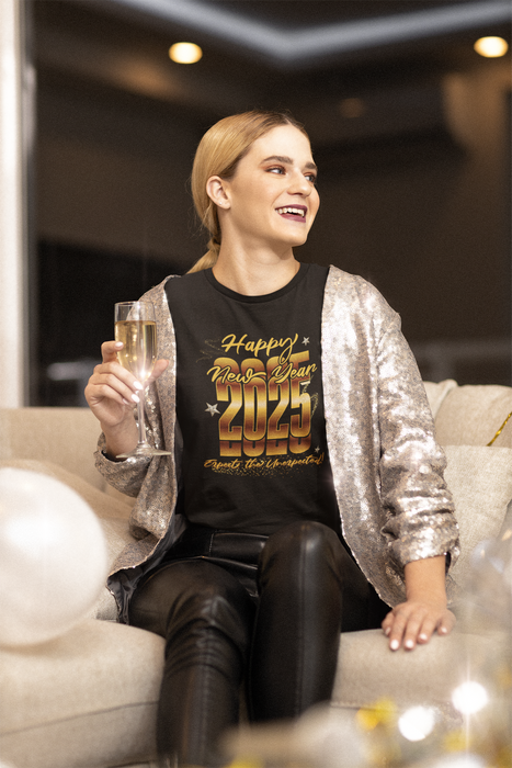 'Happy New year 2025, Expect the Unexpected' Unisex Heavy Cotton Tee.