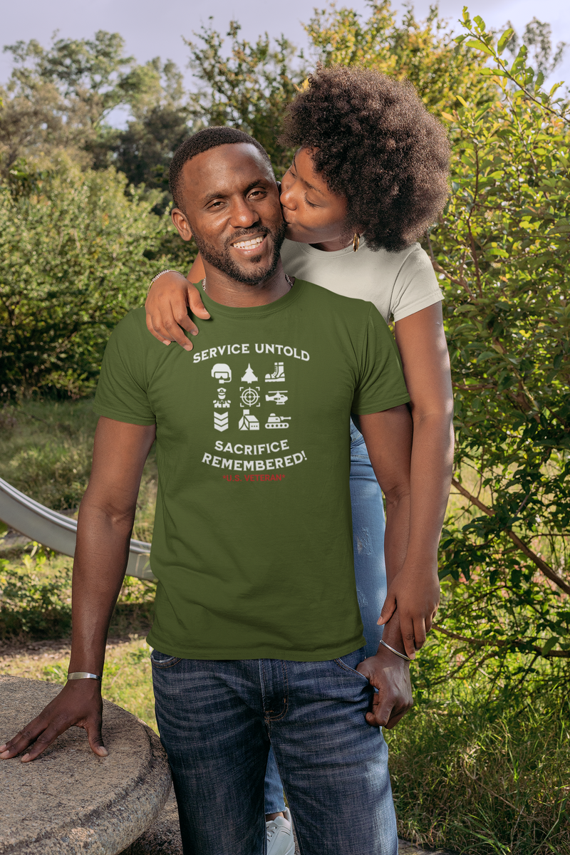 'Service Untold, Sacrifice Remembered! -U.S. Veteran-'  Unisex Cotton Tee.