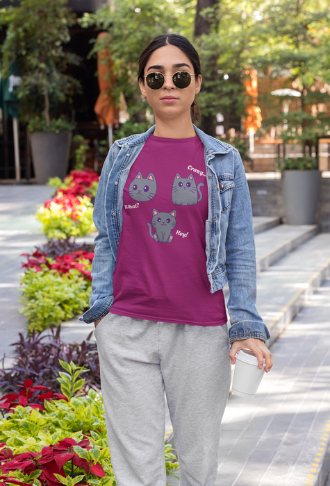 'Cat, What?, Crazy..., Hey!'  Unisex Softstyle T-Shirt.
