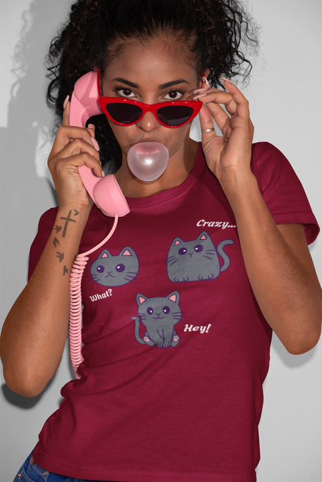 'Cat, What?, Crazy..., Hey!'  Unisex Softstyle T-Shirt.