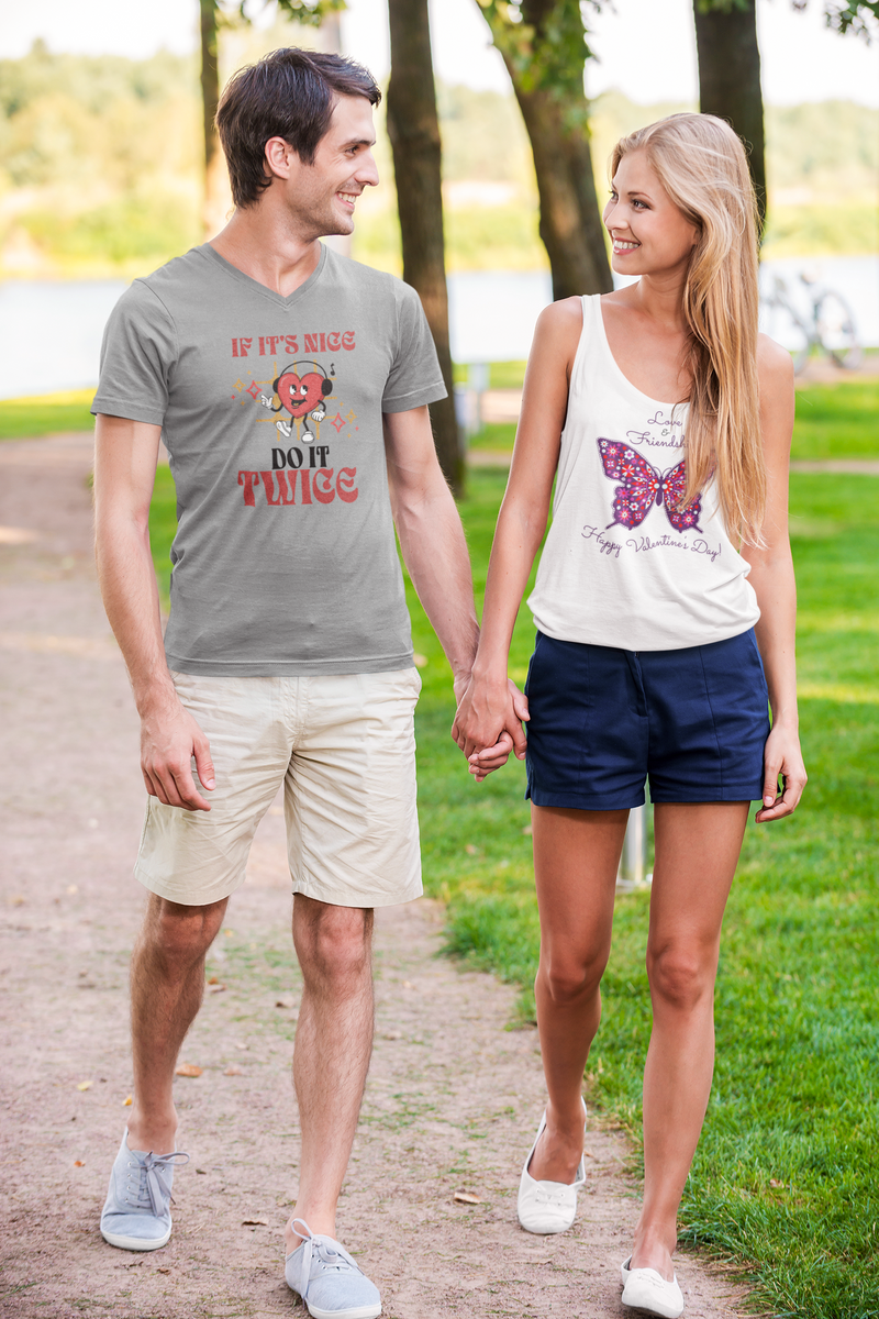 'If it's nice Do It Twice' Unisex Jersey Short Sleeve V-Neck Tee.