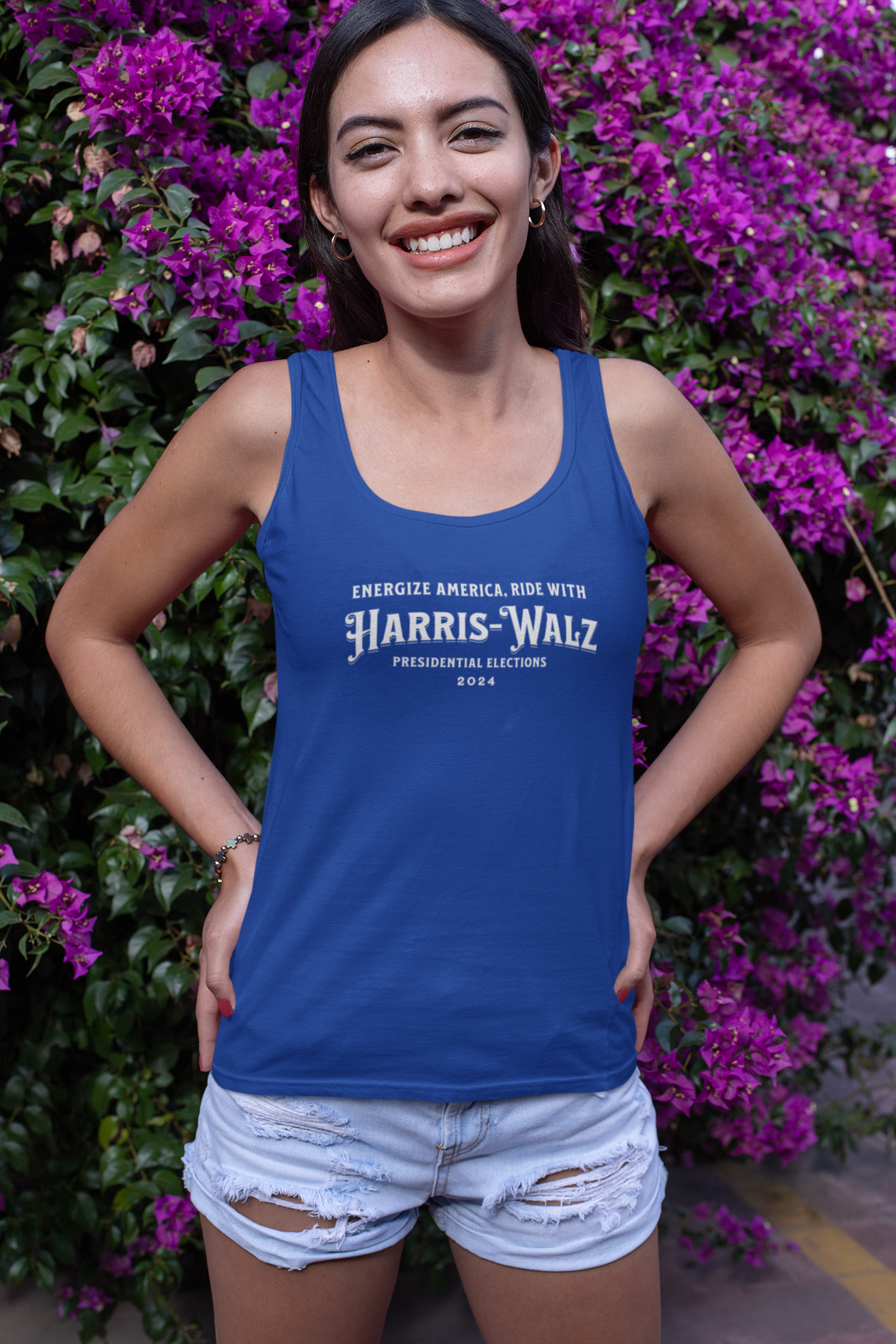 'Energize America, Ride With Harris-Walz! Presidential Elections 2024.' Unisex Jersey Tank