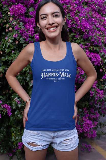 'Energize America, Ride With Harris-Walz! Presidential Elections 2024.' Unisex Jersey Tank