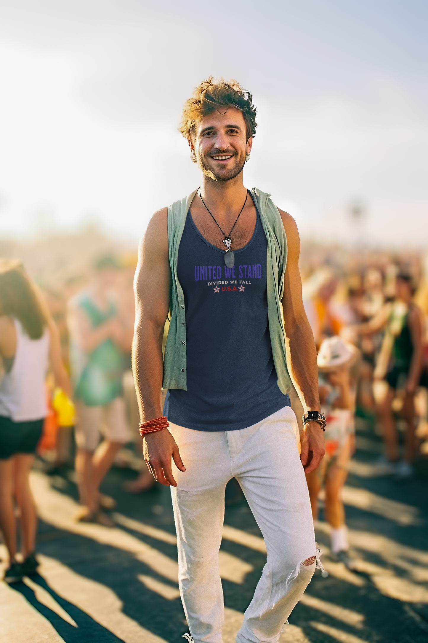 'United We Stand, Divide We Fall -U.S.A.-' Unisex Jersey Tank.