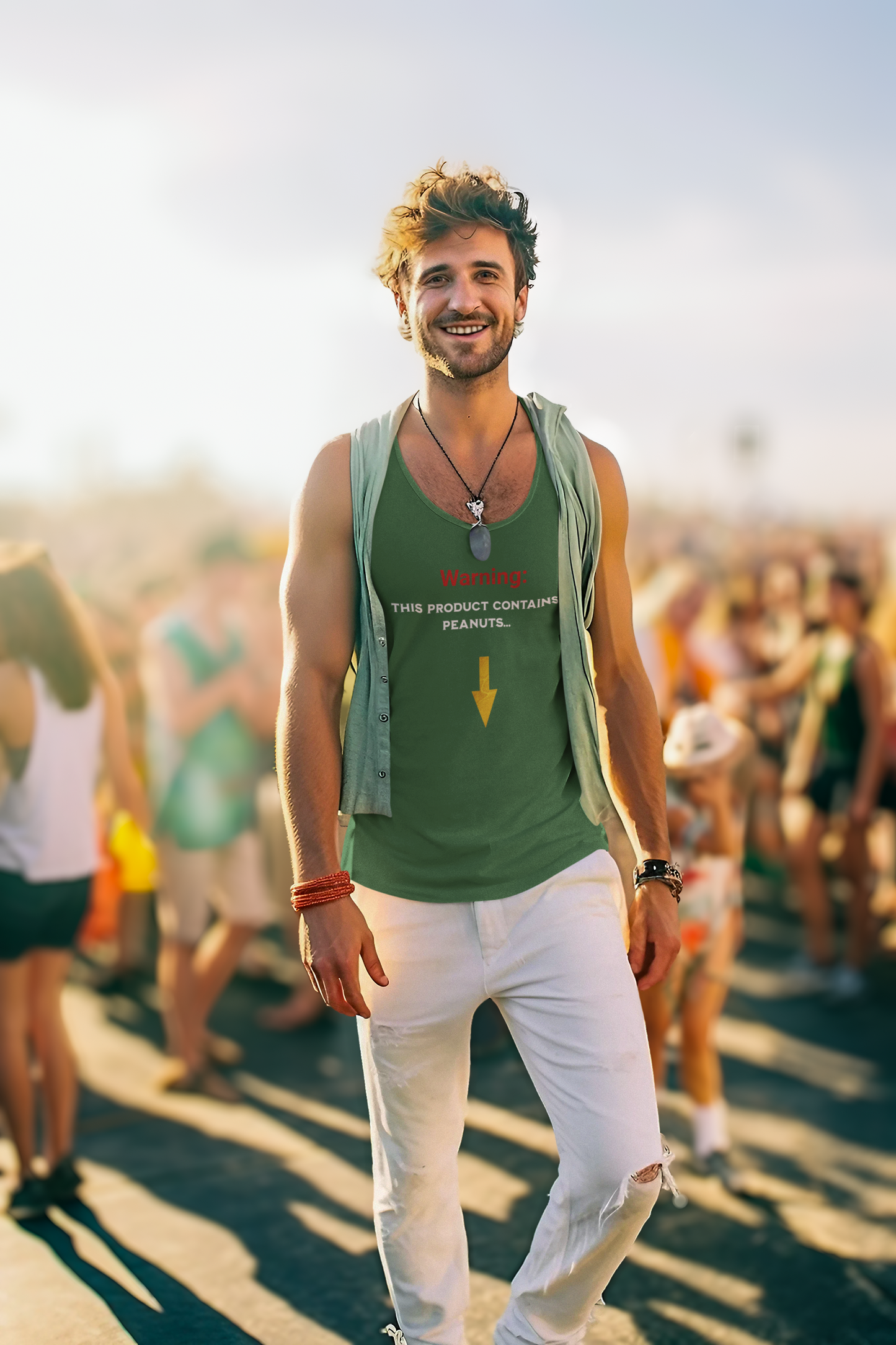 'Warning: This product contains peanuts...' Unisex Jersey Tank.