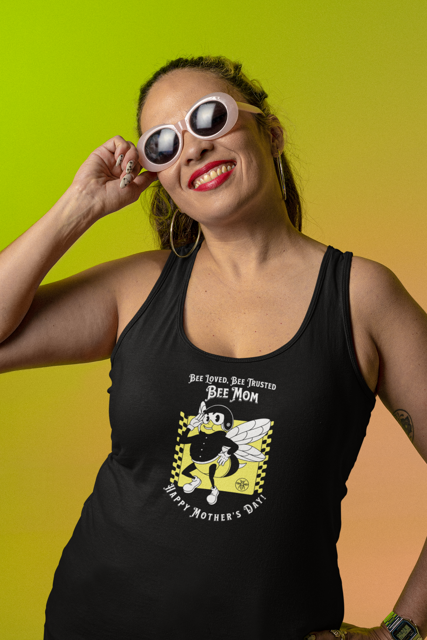 'Bee Loved, Bee Trusted, Bee Mom...Happy Mother's Day!' Unisex Jersey Tank.