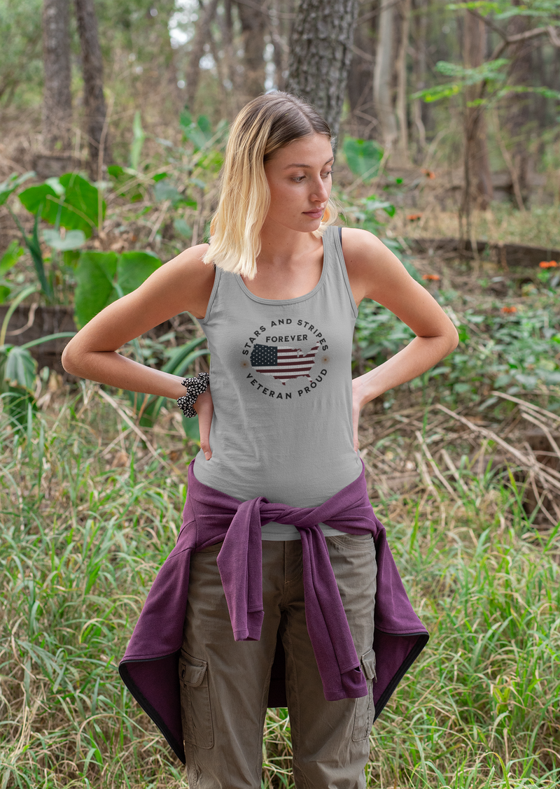 'Stars and Stripes Forever  -Veteran Proud-.' Unisex Jersey Tank.