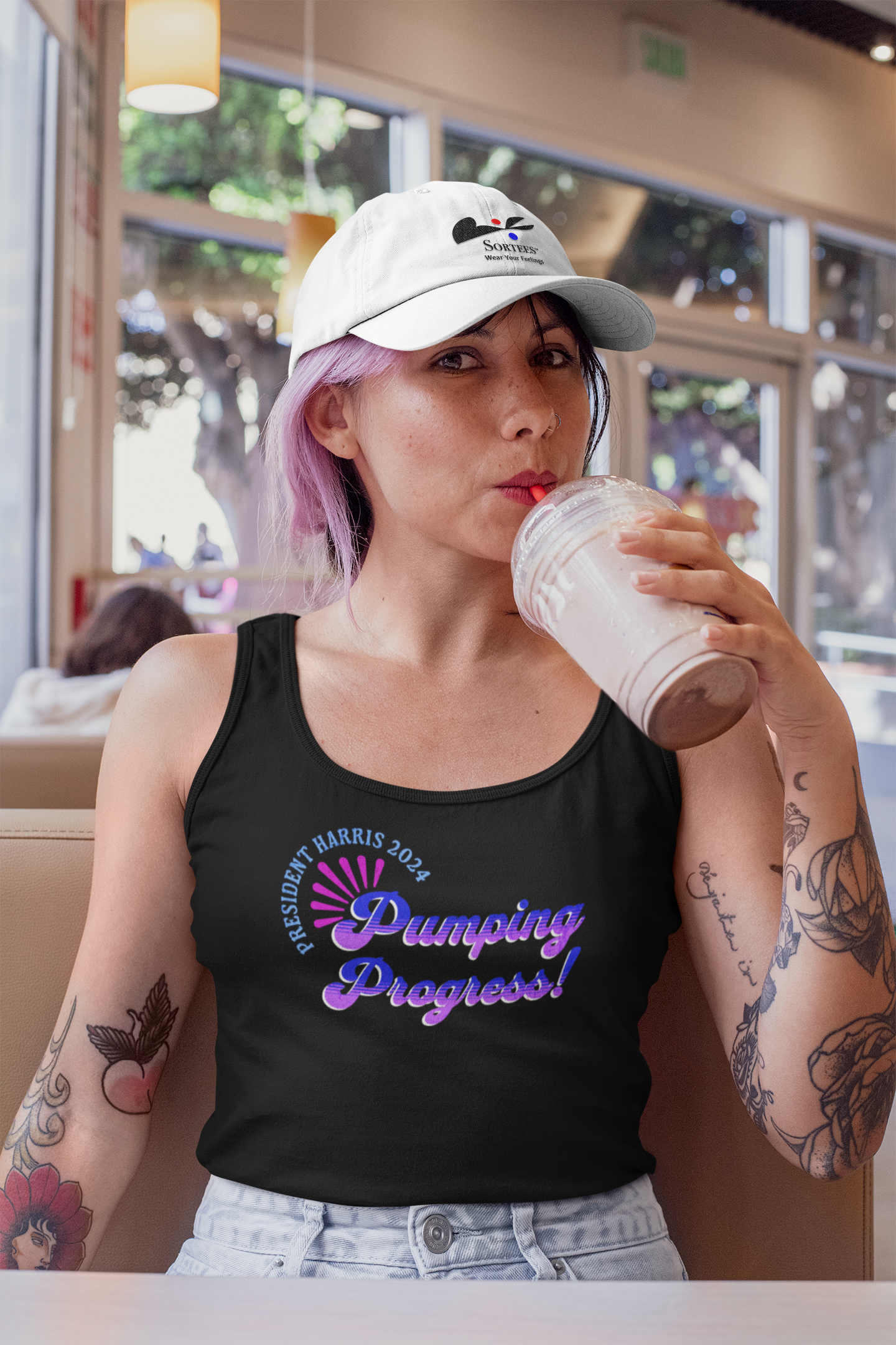 'President Harris 2024. Pumping Progress!' Unisex Jersey Tank.