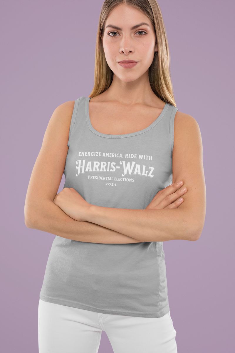'Energize America, Ride With Harris-Walz! Presidential Elections 2024.' Unisex Jersey Tank