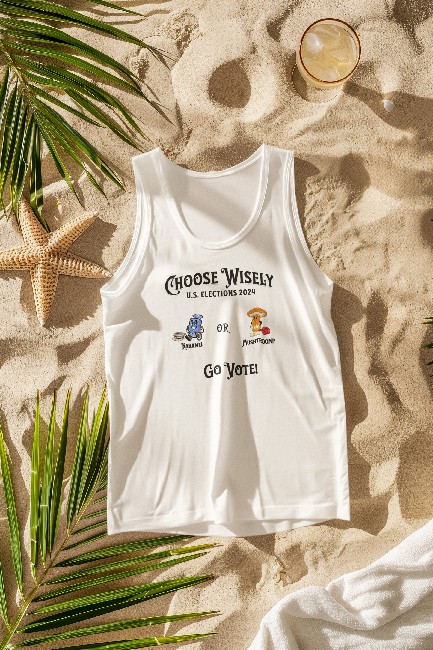 'Choose Wisely- U.S. Elections 2024...Karamel  or  Mushtroomp...Go Vote!' Unisex Jersey Tank.