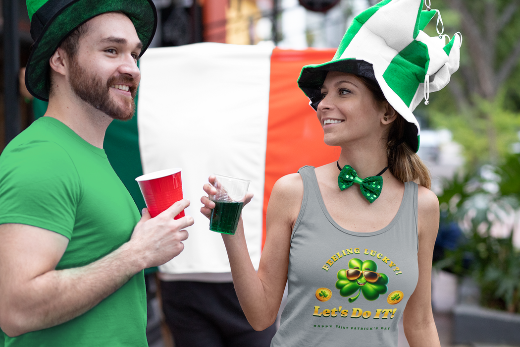 'Feeling Lucky?! Let's Do It! Happy Saint Patrick's Day' Unisex Jersey Tank.
