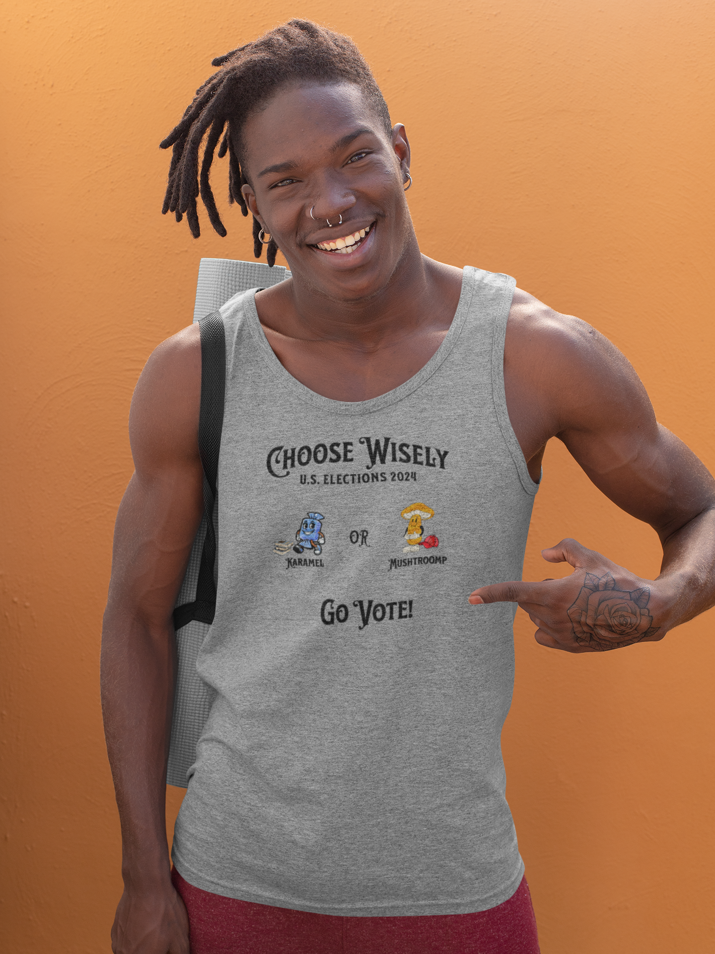 'Choose Wisely- U.S. Elections 2024...Karamel  or  Mushtroomp...Go Vote!' Unisex Jersey Tank.