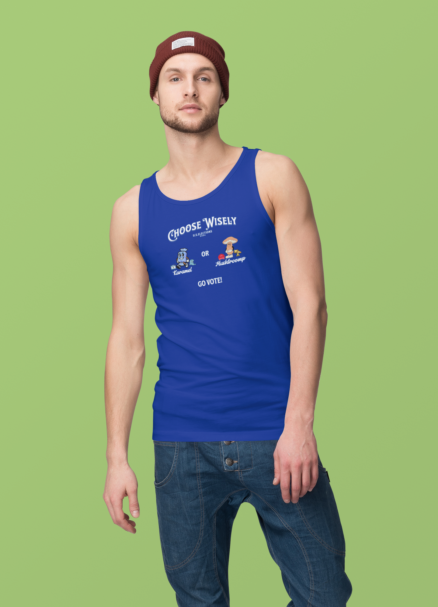 'Choose Wisely-U.S. Elections 2024- Karamel or Mushtrump...Go Vote!' Unisex Jersey Tank.