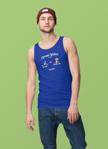 'Choose Wisely-U.S. Elections 2024- Karamel or Mushtrump...Go Vote!' Unisex Jersey Tank.