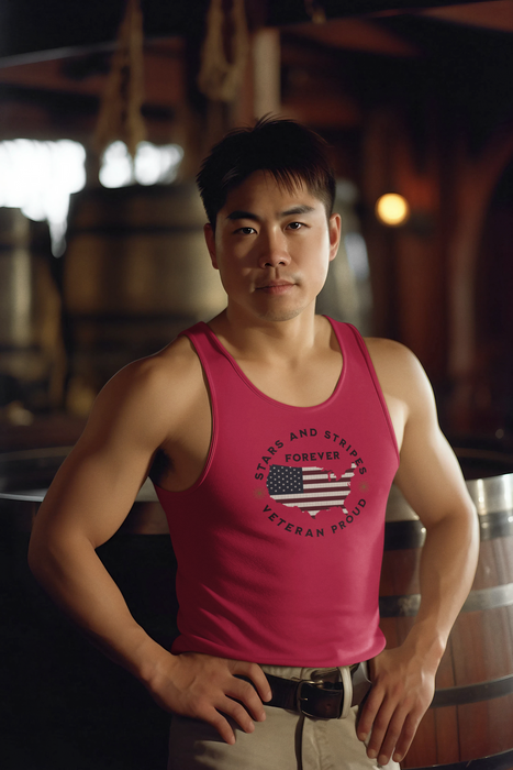 'Stars and Stripes Forever  -Veteran Proud-.' Unisex Jersey Tank.