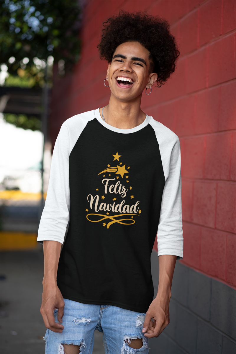'Feliz Navidad' Unisex 3\4 Sleeve Baseball Tee.