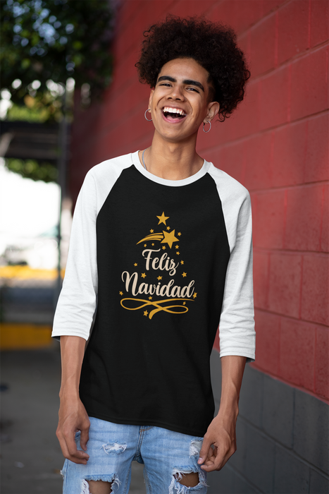 'Feliz Navidad' Unisex 3\4 Sleeve Baseball Tee.