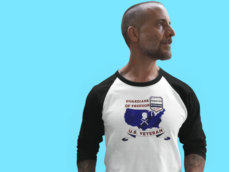 'Guardian Of Freedom, U.S. Veteran -Forever Strong-'Unisex 3\4 Sleeve Baseball Tee.