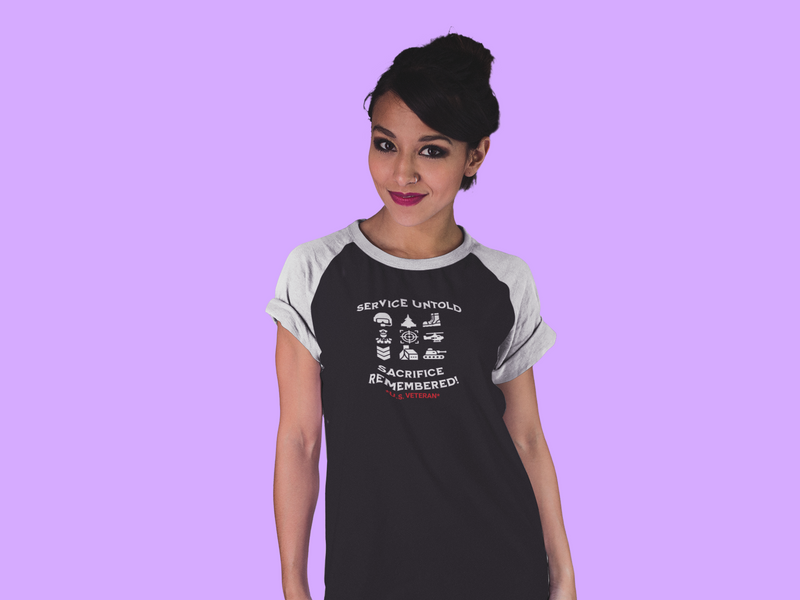 'Service Untold, Sacrifice Remembered! -U.S. Veteran-. Unisex 3\4 Sleeve Baseball Tee.