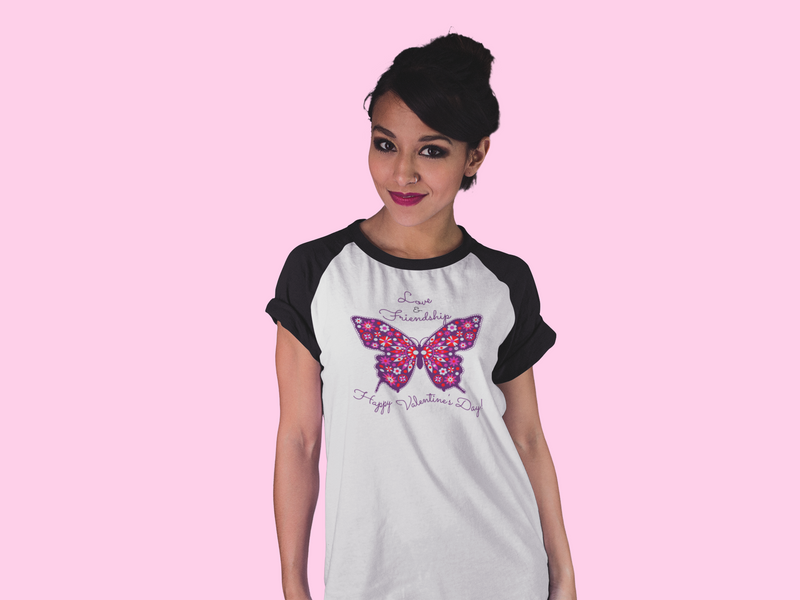 'Love & Friendship-Happy Valentine's Day!' Unisex 3\4 Sleeve Baseball Tee.