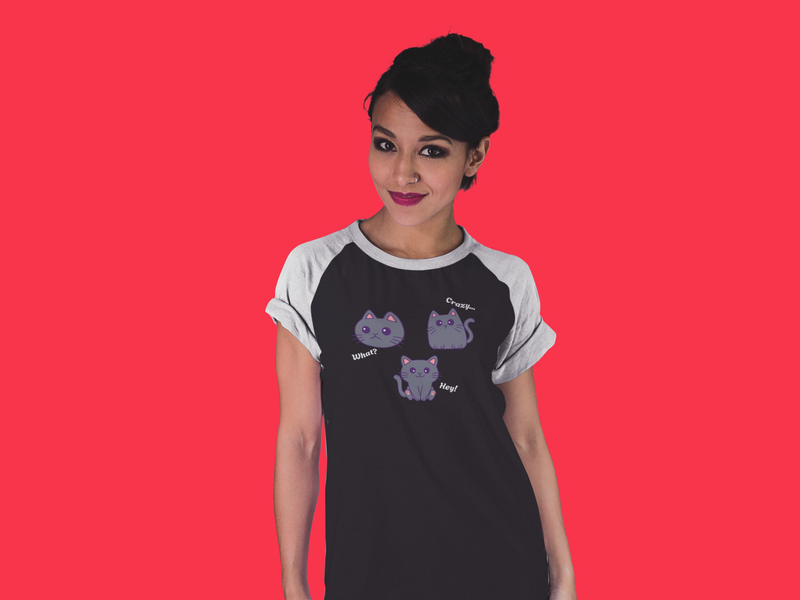 What?, Crazy..., Hey! Cat Unisex 3\4 Sleeve Baseball Tee.
