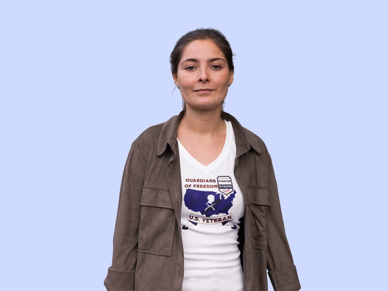 'Guardian Of Freedom, U.S. Veteran -Forever Strong-.' Unisex Jersey Short Sleeve V-Neck Tee.