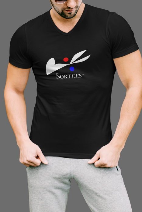 'Sortees' Unisex Jersey Short Sleeve V-Neck Tee. (white version)