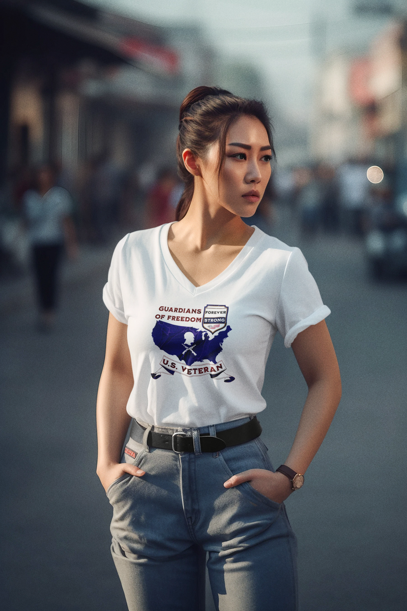 'Guardian Of Freedom, U.S. Veteran -Forever Strong-.' Unisex Jersey Short Sleeve V-Neck Tee.