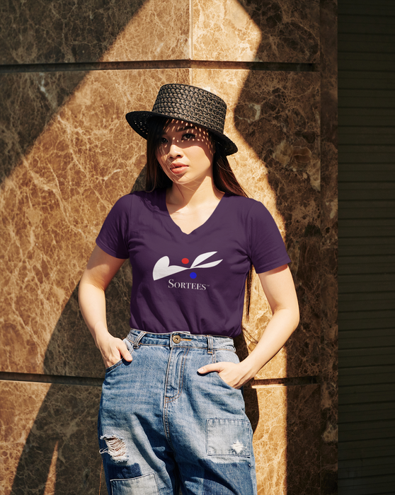 'Sortees' Unisex Jersey Short Sleeve V-Neck Tee. (white version)