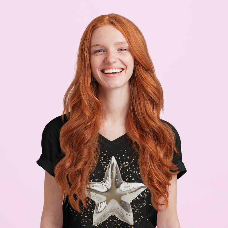 Christmas Star Image Unisex Jersey Short Sleeve V-Neck Tee.